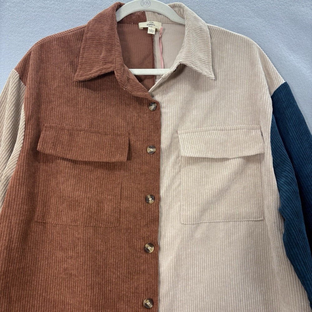 Entro Womens Large Corduroy Colorblock Shacket Tunic Cottage Boho Casual Preppy - Picture 2 of 12